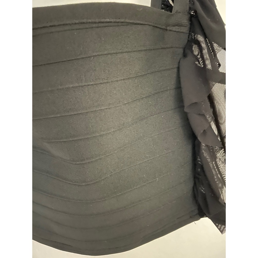 Fashion Nova Black Bandage Mesh Ruffle Crop Top 1XL Sheer Back Square Neck - Picture 5 of 7